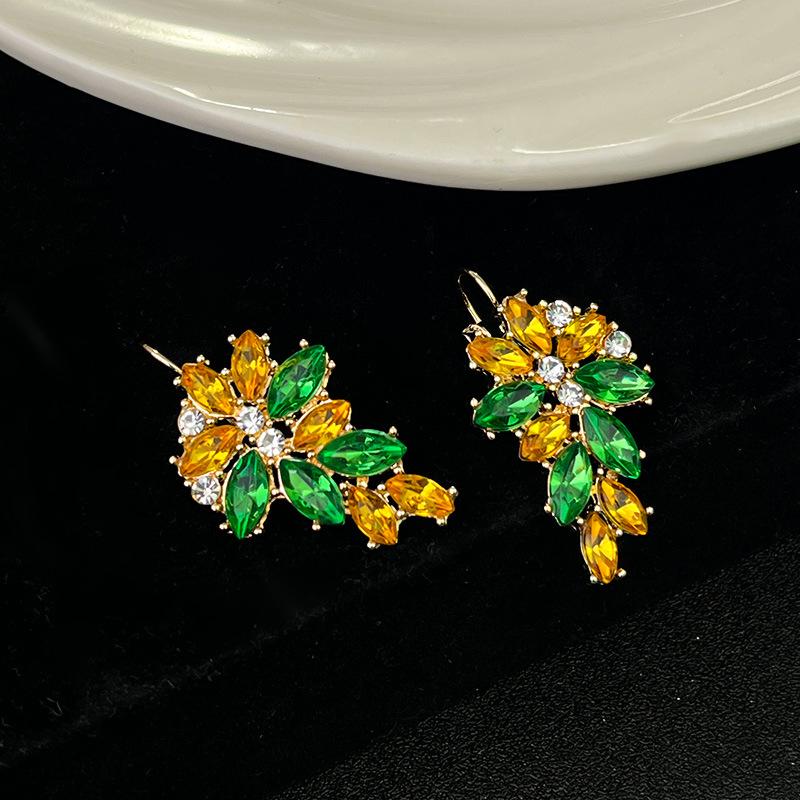 Boucles d'oreilles pendantes Zircon Fleur Colorée pour Femmes, Boucles d'oreilles pendantes Statement pour Fête & Usage Quotidien