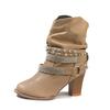 Vintage Belt Buckles Women Boots Autumn Winter Patchwork Square Heels Round Toe Ankle Boots Ladies Boots 758