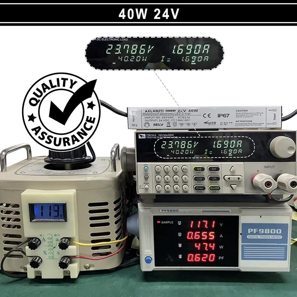 LED Driver 40W 24V, Waterproof IP67 24V Power Supply, LED Transformer 90V-265V AC to 24V DC, LED Power Supply with 3-Prong Plug 3.3 Feet Cable for