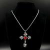Gothic Punk Heart Gemstone Rose Cross Pendant Necklace