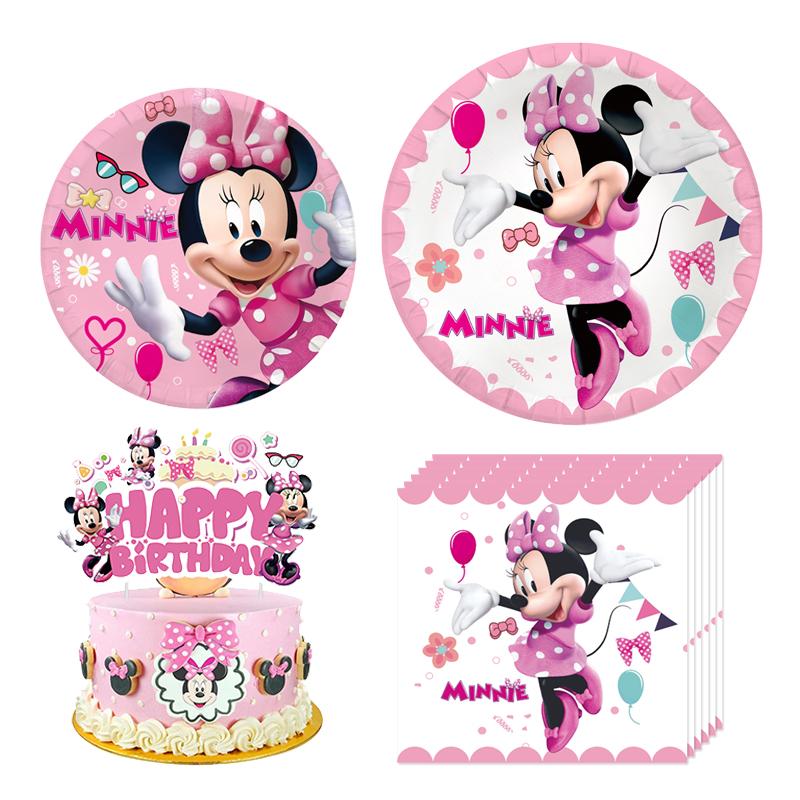 

Disney Pink Minnie Mouse Girl День рождения Украшения Бумажные тарелки Чашки Салфетки Баннер Детские игрушки Воздушные шары Товары для вечеринки по случаю рождения ребенка