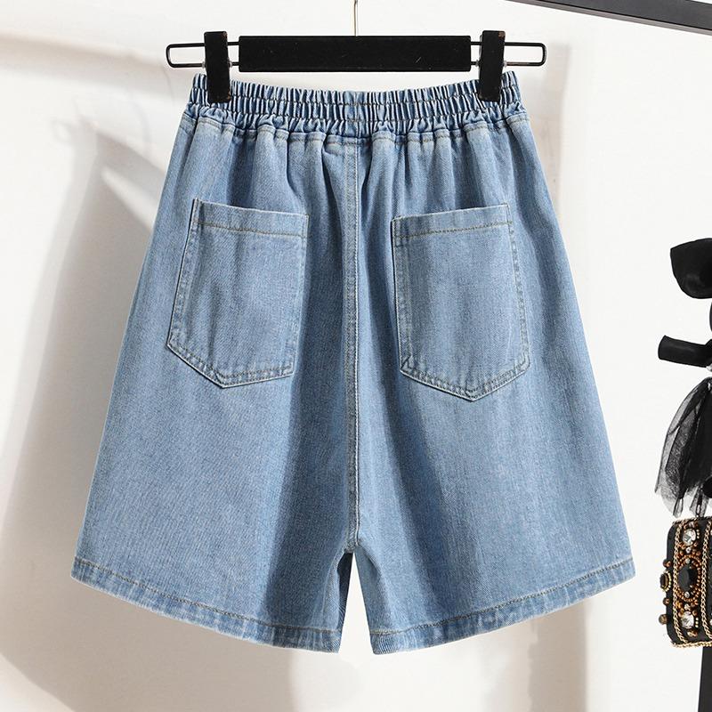DIMANAF 2026 Summer New Plus Size Women High Waist Elastic Wide Leg Denim Shorts Pants Cotton Casual Lady Bottoms