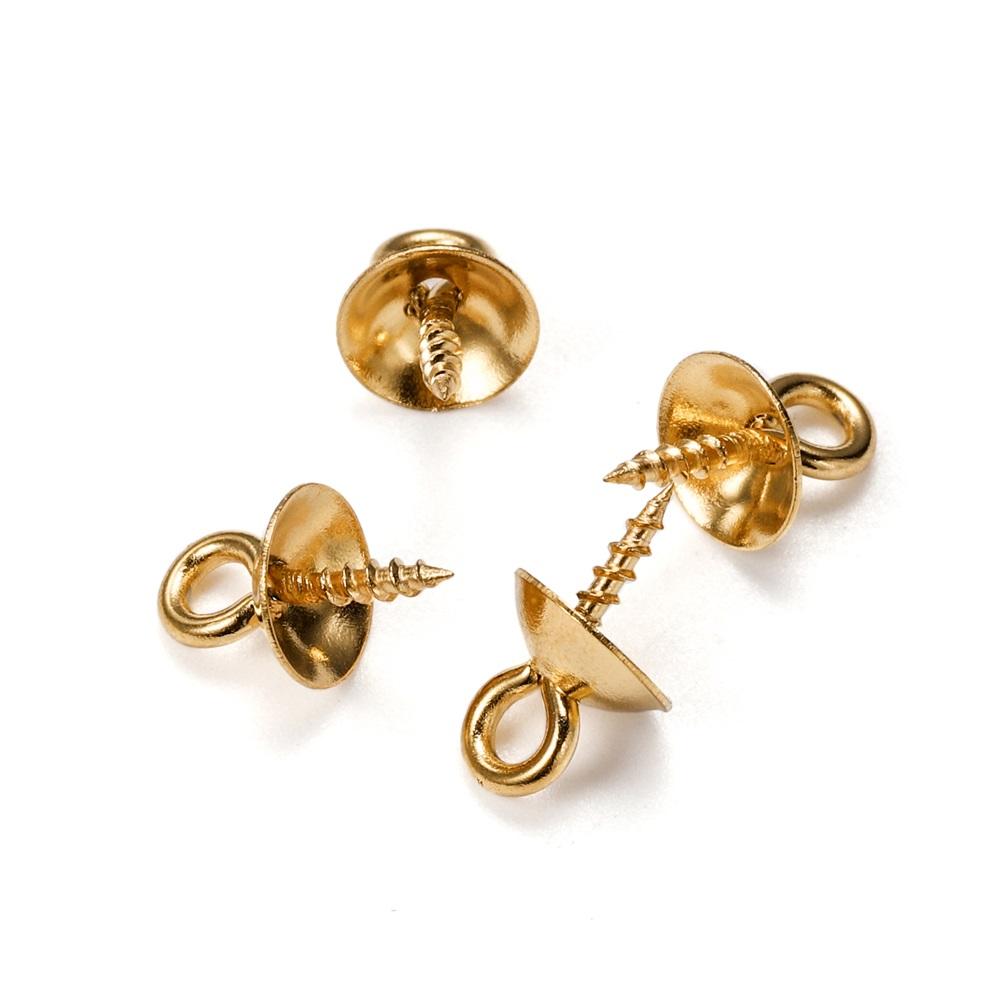 30 Stück Goldfarbene Edelstahl-Schraubösen-Pins Ösen Oberseitig gebohrte Perlen Endkappen Anhänger Charms Verbinder für DIY Schmuckherstellung