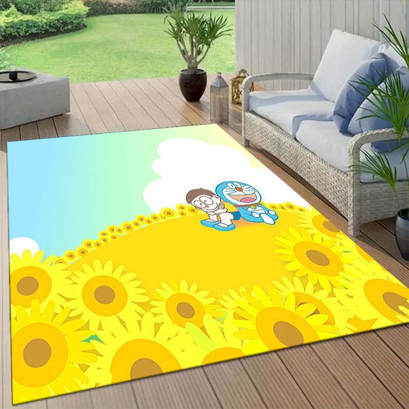 Doraemon4 Flannel Pattern Square Carpet,Area Rug,Carpet Rug for Living Room Bedroom Sofa Playroom Decor,Non-slip Floor Mat