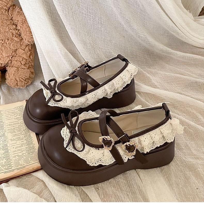 Retro bow platform small leather shoes women's 2025 new spring and autumn skirt French Mary Jane single shoes