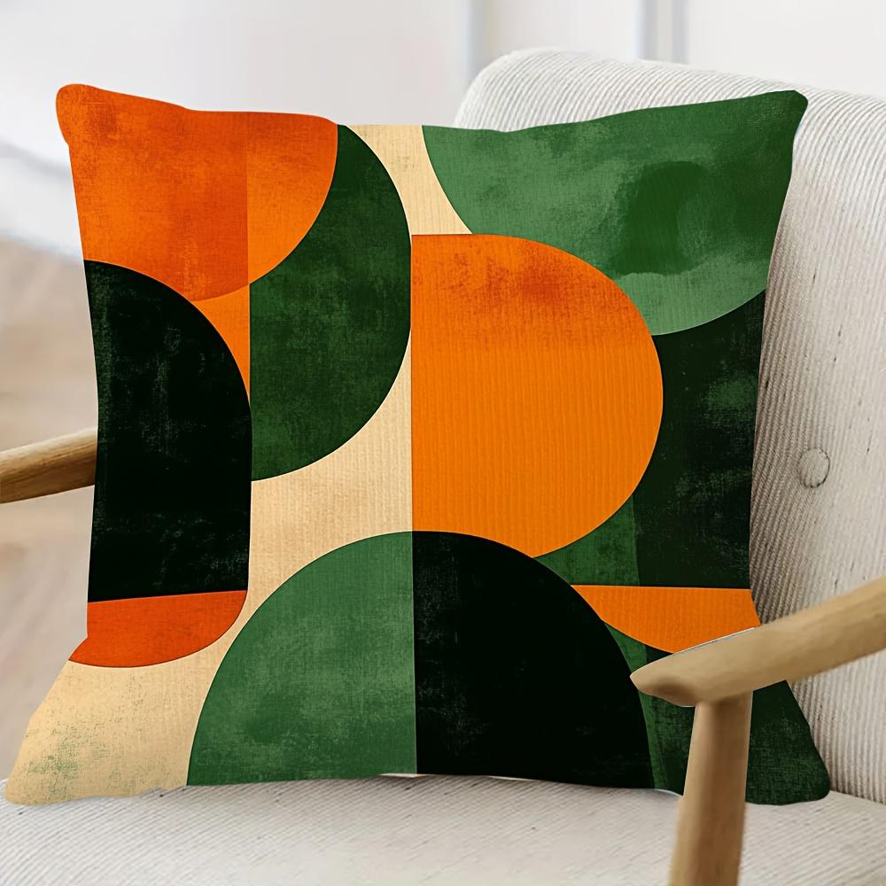 Retro Geometric Pillow Cover Green Orange Black Pattern Decorative Cushion Cover For Sofa Bedroom Office Home Decor Modern Style