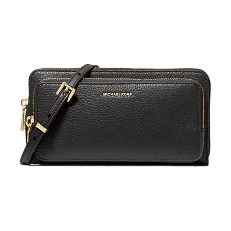 MICHAEL KORS Jet Set Gold Metal Logo Adjustable Detachable Shoulder Strap Pebbled Leather Shoulder Bag Large Women s Black чёрный