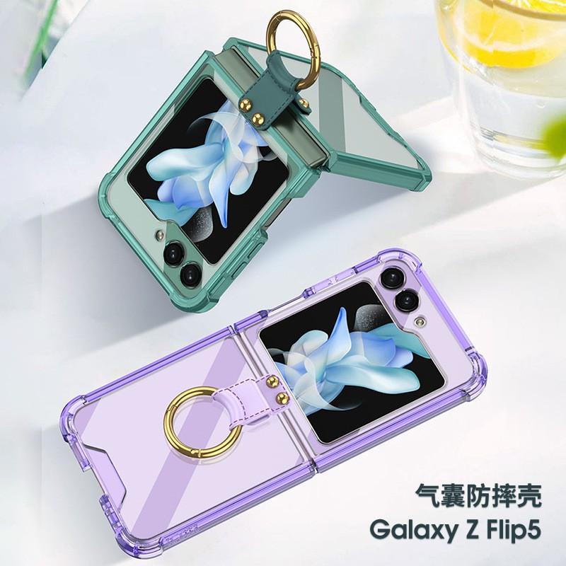 Transparent TPU Case With Electroplated Ring Stand Galaxy Z Flip 6 7 Shockproof Magnetic Anti-Fingerprint