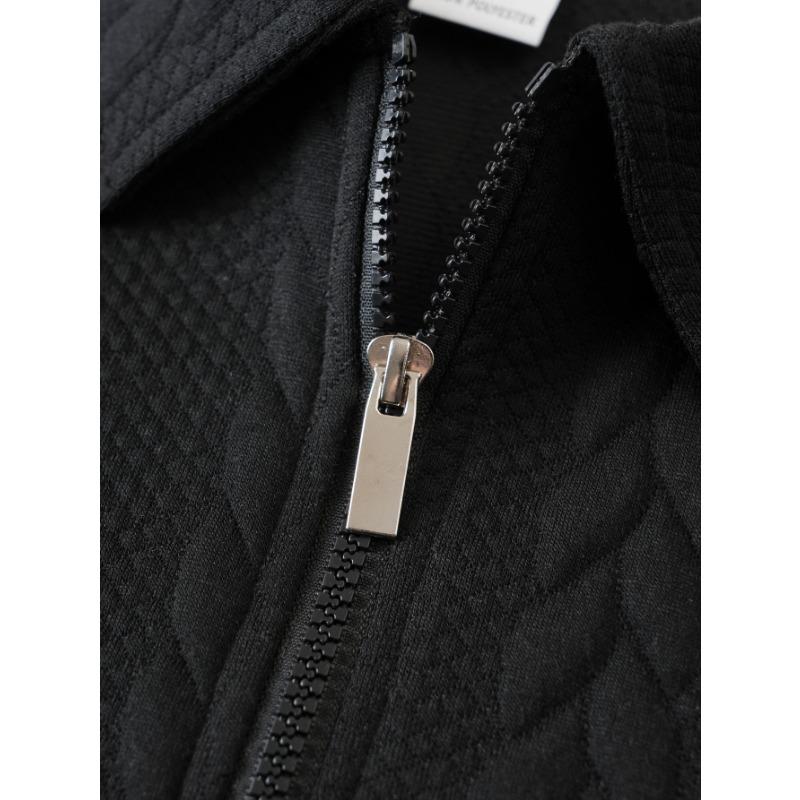 Men's Casual Solid Color New Sweatshirt Jacquard Polo Collar Trousers Suit
