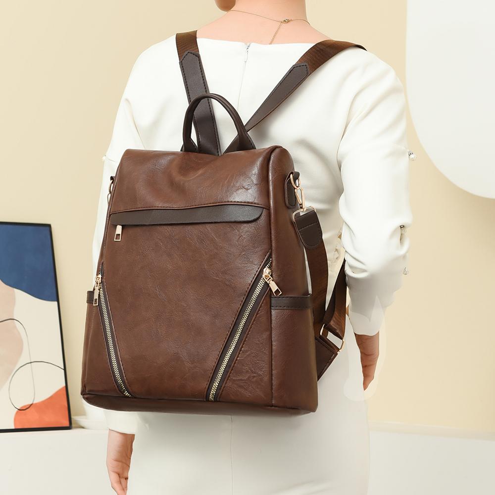 Anti-theft Backpack Women's PU Backpack Large Capacity Lightweight Travel Bag Student Schoolbag