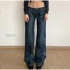 Patchwork Pockets Jeans Korean Fashion Low Rise Casual Straight Denim Pants Distressed Y2k Trousers for Women Basic Solid Color Jean