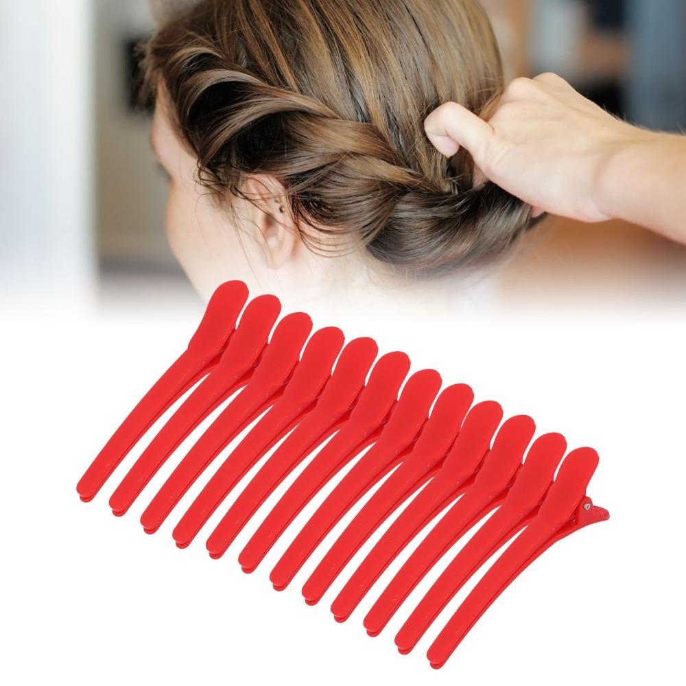 12PCS Duckbill Shape Hair Styling Clips Red Color Plastic Hair Clips For Hairdressing