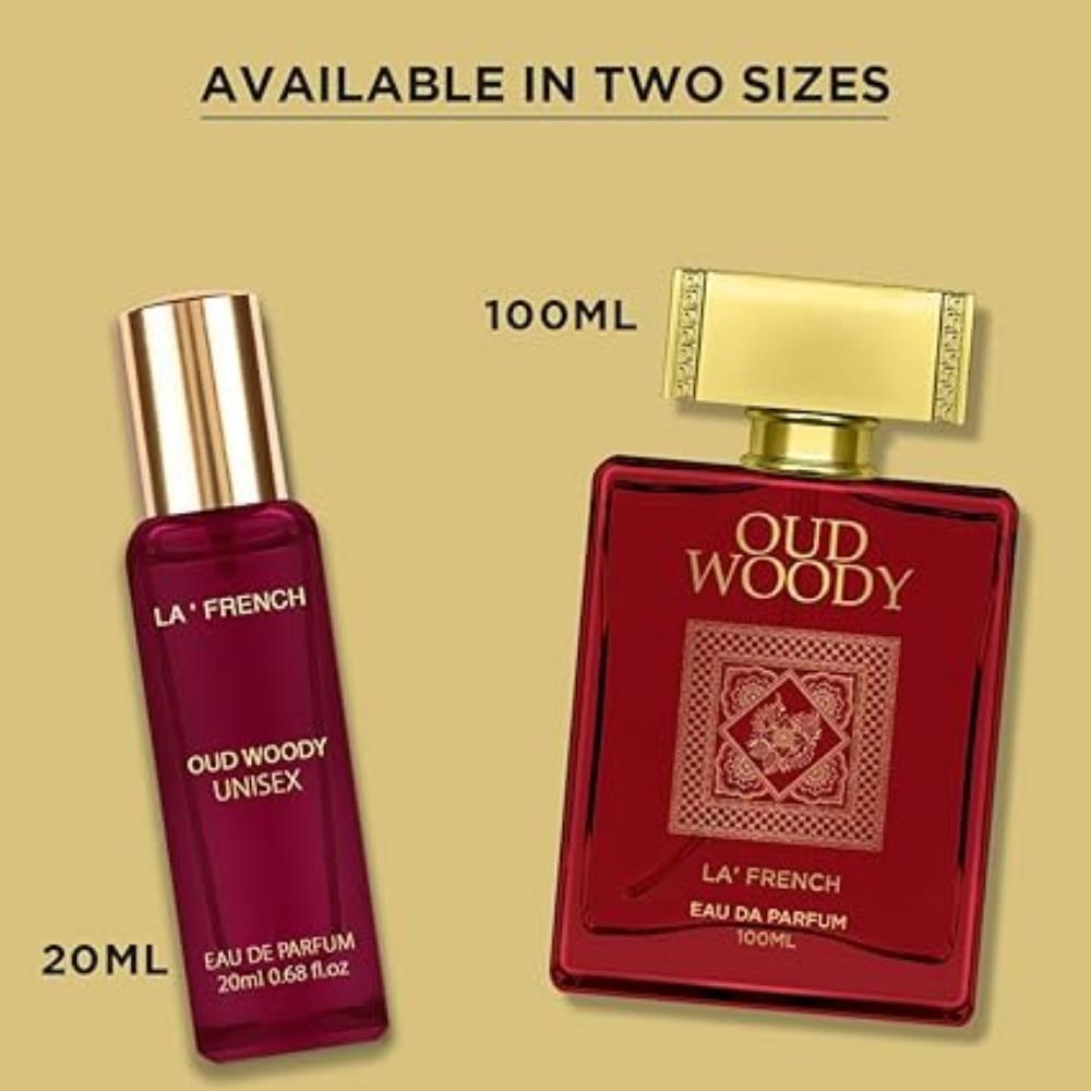 La French Oud Woody Eau De Parfum Unisex Perfume for Men & Women | with Amber Oud Sandalwood |Woody Long Lasting EDP Fragrance Scent, 20 ML