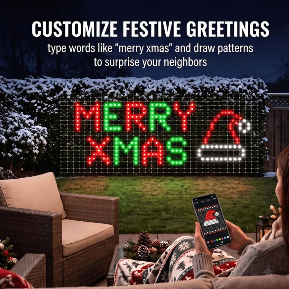 Waterproof Matrix Grid Lights RGBIC LED Christmas Curtain Light LED Fairy Lamp Garden Decor