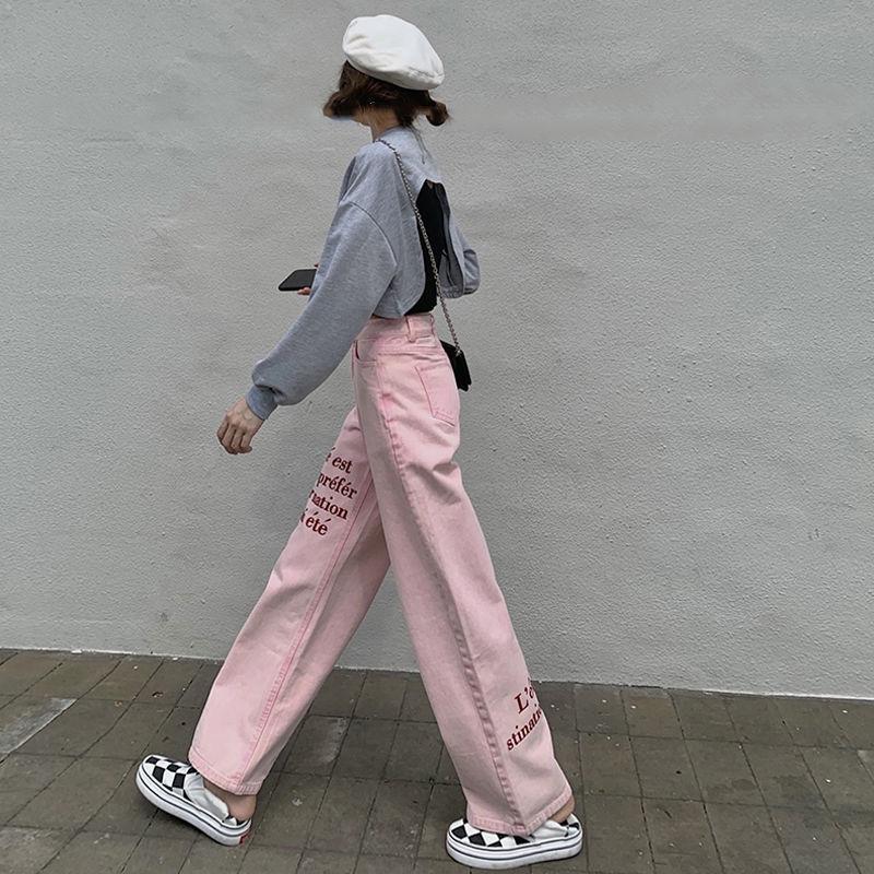 Buy Pink High Waist Jeans Women Spring 