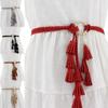 Solid Color Thin Waist Rope Belt Tassel Detail Knit Belt Fashion Dress Waistband  Waist Accessory