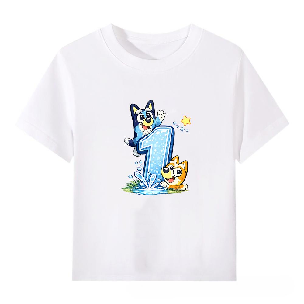 

Детская футболка с коротким рукавом Bluey White 100% Хлопок Серия Номеров Мультяшная Футболка Мягкая Удобная Детская Рубашка Подарок на День Рождения 110