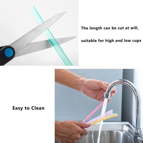 12 Reusable Silica Gel Straws with 2 Cleaning Brushes, BetterJonny Color Kids Straws, Flexible Long Straws for Smoothies, Cocktails, and Hot Drinks