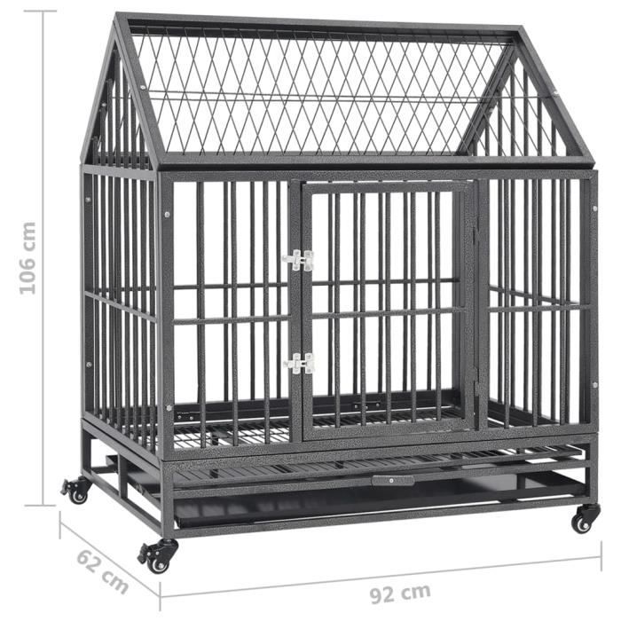 VidaXL Cage pour chien avec roues et toit Acier 92x62x106 cm