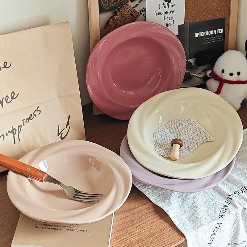 Talerz o wysokiej wartości w stylu ins, prosty, z kolorowym szkliwem, ceramiczny, gospodarstwo domowe, wysokiej klasy, na warzywa, makaron