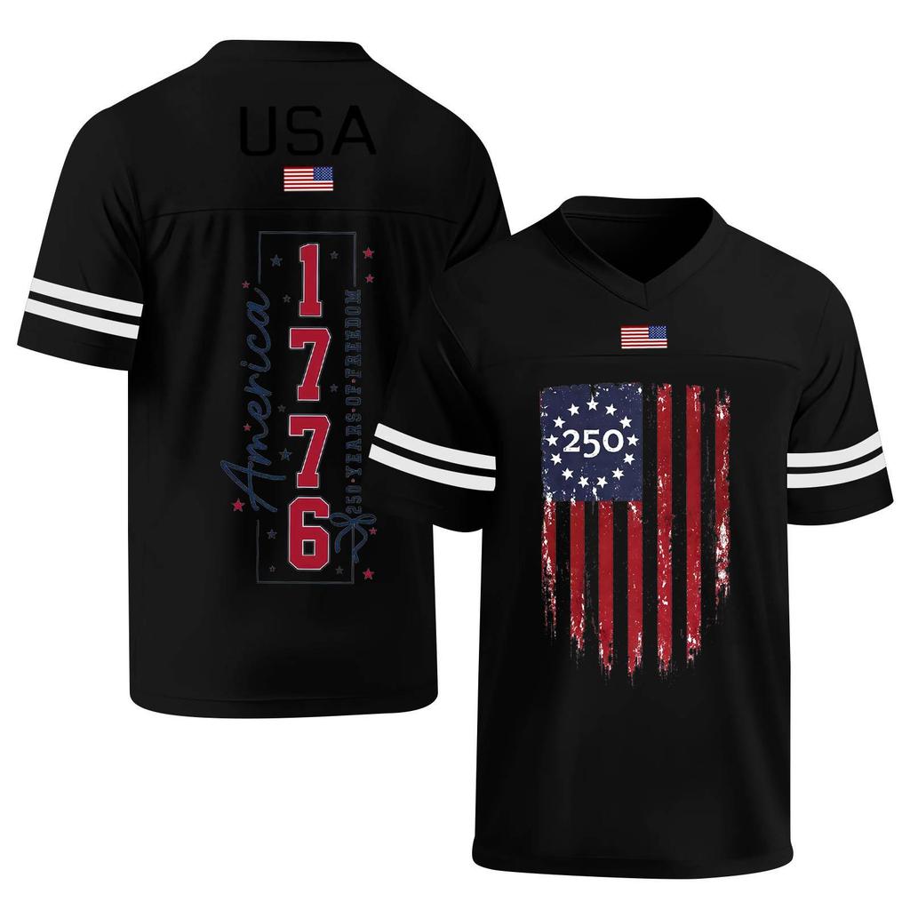 Women's Casual Fashion V-Neck Sports Independence Day Print Short Sleeve Sports T-Shirt Top