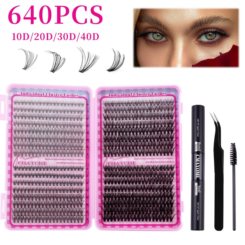 640 Clusters Of Single-Cluster False Eyelashes 10-16Mmdiy Natural Dense D-Curve Self-Grafting