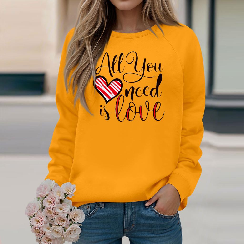 Ladies' Fashion And Leisure Long-sleeved Solid Color Valentine's Day Printed Round Neck Sweater Top