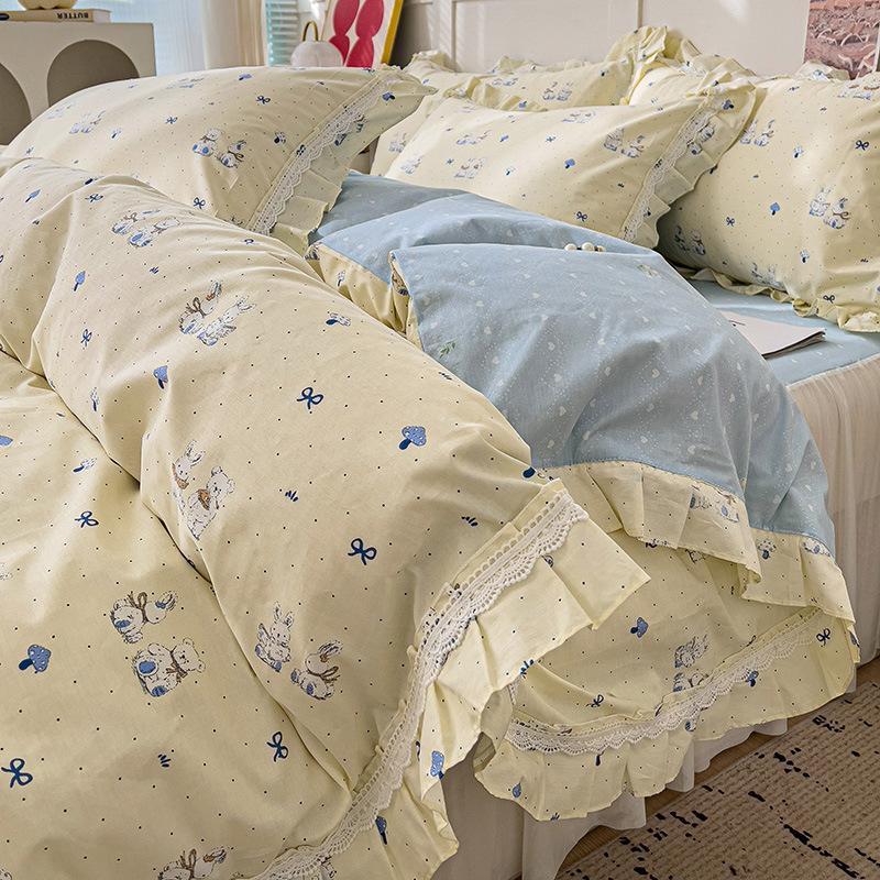 French Pure Cotton Bedding Four-piece Set Skin-friendly Comfortable Breathable Bed Sheet Quilt Cover Pillowcase