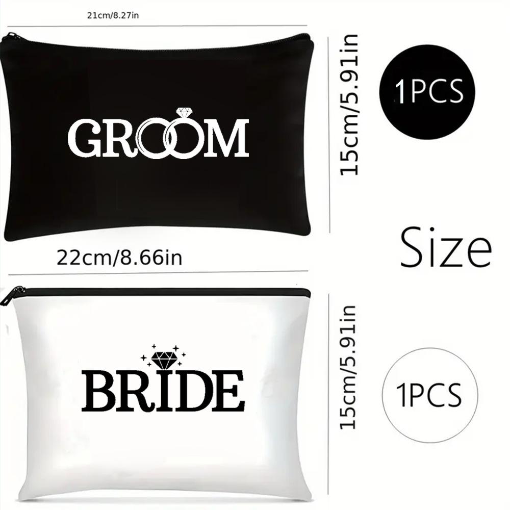 Bride and Groom, Wedding Makeup Bag, Portable, PU Storage Bag, Bridesmaid Souvenirs, Wedding Decorations, Party Decorations