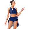 Damen Lyrical Dance Outfit Ärmellos Neckholder Raffung Crop Top Eingearbeiteter Slip Rock Glitzernder Strass Tanzkostüm