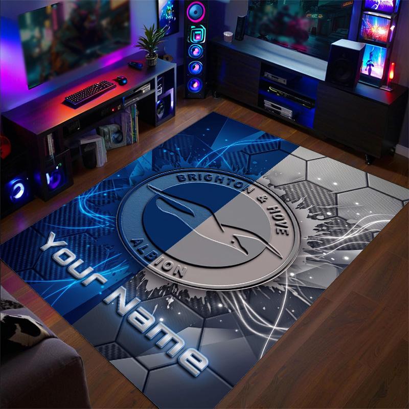 Crystal Velvet Rug Brighton & Hove Albion Football Print Custom Name Text Floor Mat Home Decor