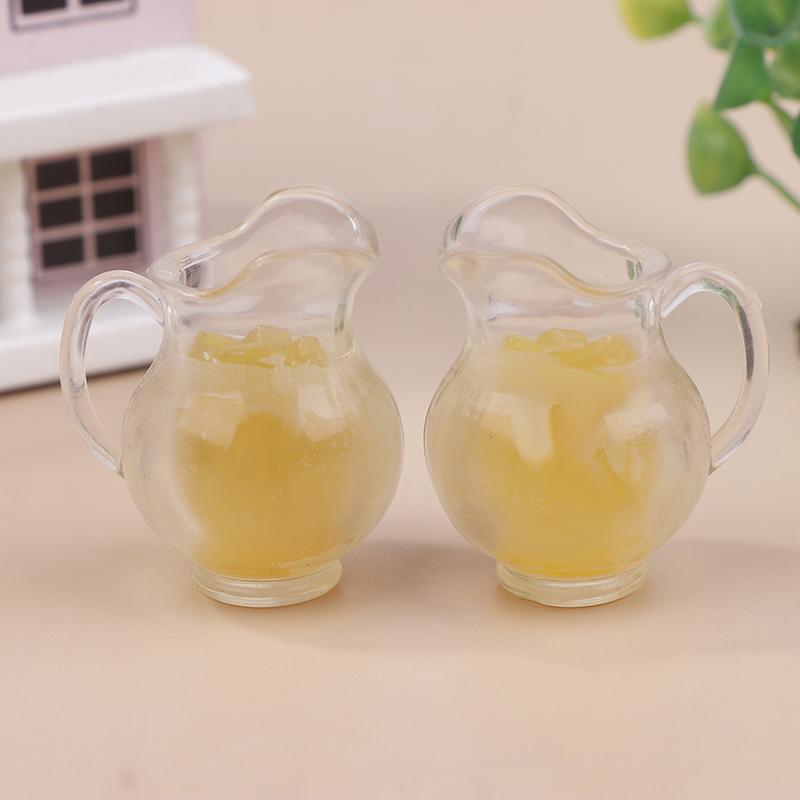 2Pcs Dollhouse Simulation Lemon Orange Juice Beverage Kettle Model Orange Juice Drinks Doll Accessories Decorative Props