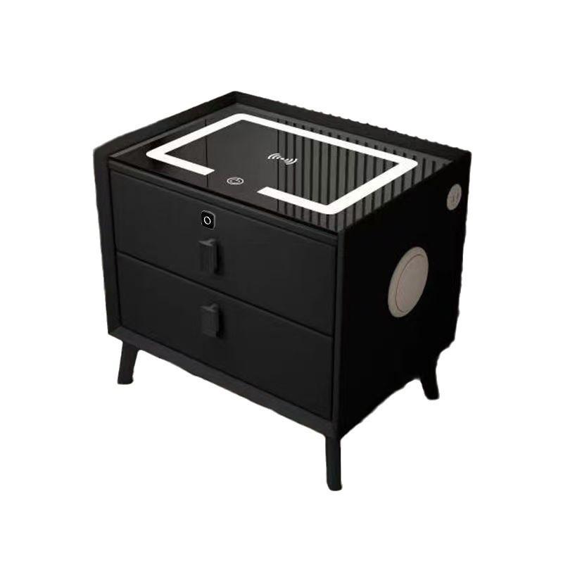 Smart Minimalist Bedside Table: Dual Drawers, Wireless Charging, Light, Bluetooth Speaker