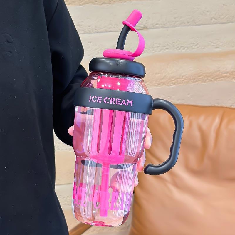 Large Capacity 1L+ Summer Plastic Cup Ice King Belly Cup Cute Style with Straw for Office Home Outdoor KTY