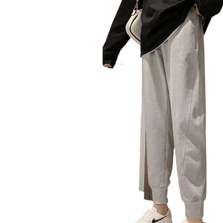 Women's Versatile Black Cropped Harem Sweatpants - Spring To Winter, Slimming with Plus Velvet.