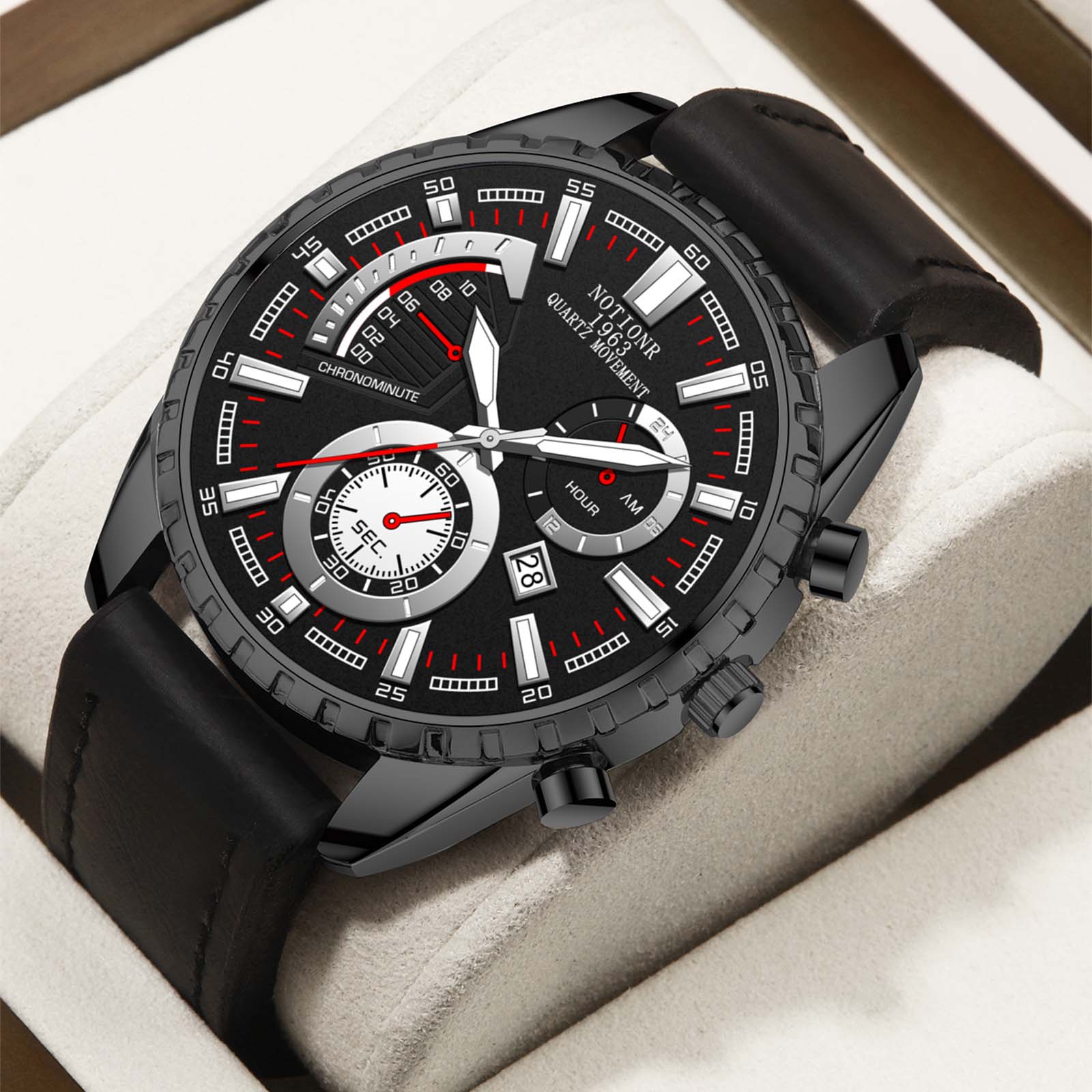 

Men s Business Watch Men s Quartz Watch Calendar Watch Multi-Dial Watch Military Watch Sports Watch Belt чорний/білий