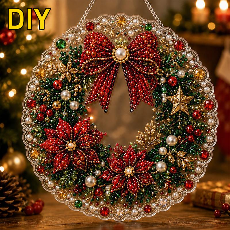 Perlen Diamantmalerei Sonnenfänger Set Bastelset Acryl Runde Platte mit Spitzenrand Perlen Basteln Weihnachten Diamantmalerei