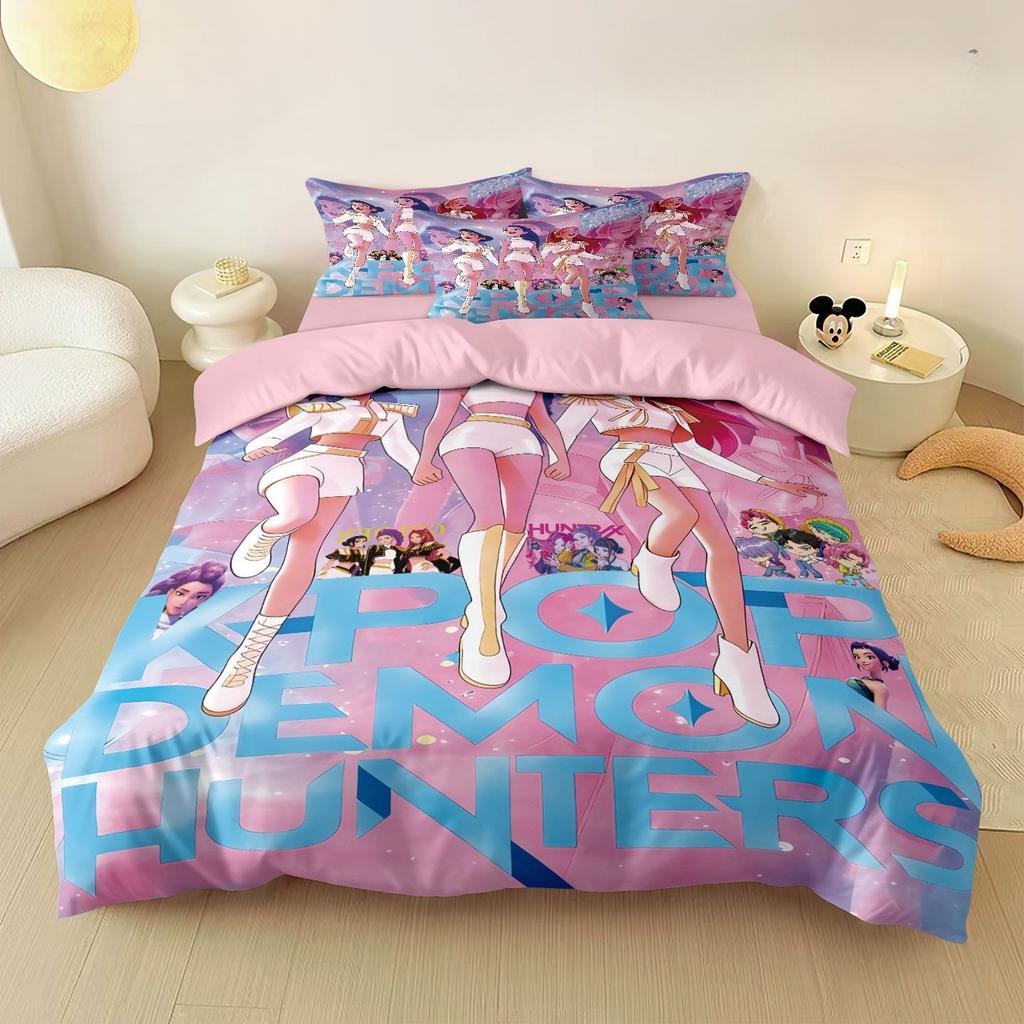 Caçadores de Demônios KPop Rumi Anime Bidimensional Conjunto de Quatro Peças Dormitório Estudantil Macio e Confortável Conjunto de Capa de Edredom e Lençóis