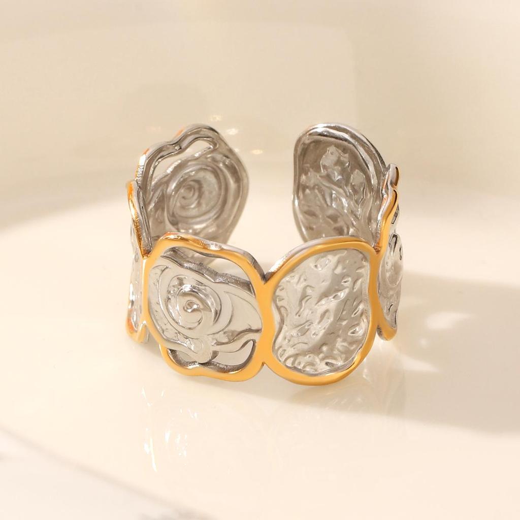 Elegant Rose Gold & Silver Open Ring: High-End Luxury for Women