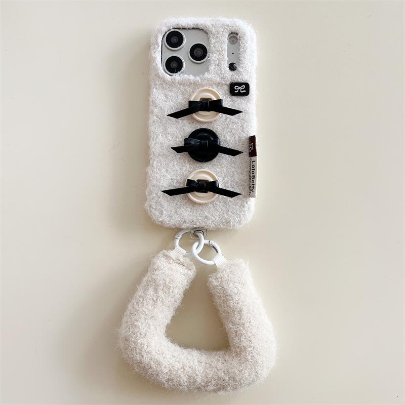 Winter Velvet 3D Bow Button Phone Case for iPhone 17/16 Pro Max/15/14