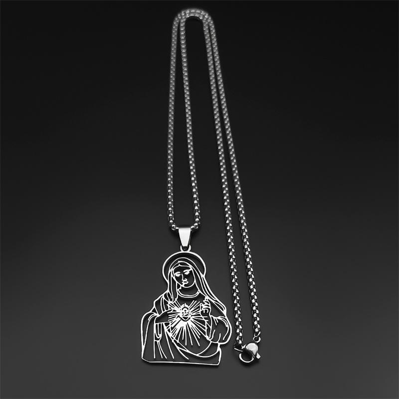 Virgin Mary Christian Pendant Necklace For Women Men Stainless Steel Gold Color Hollow Guadalupe Lady Chain Jewelry bijoux