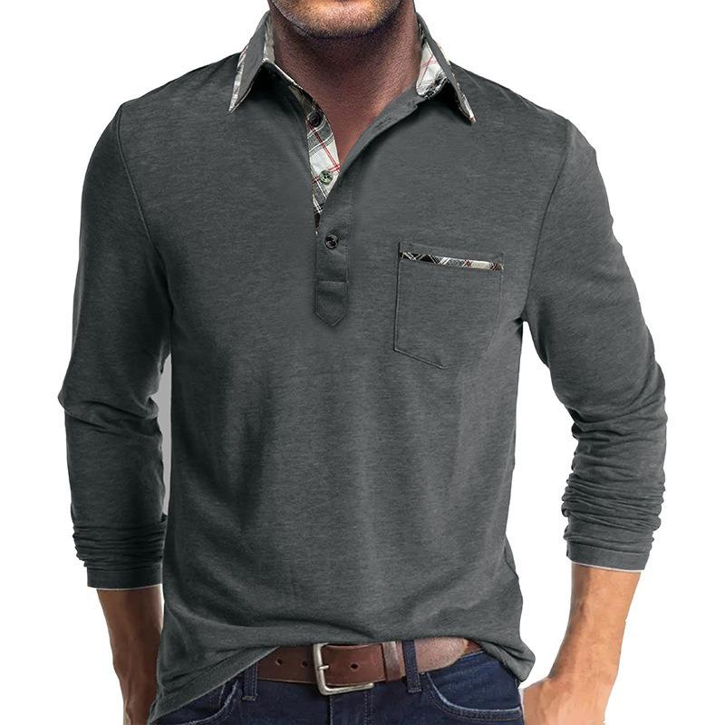Mens Long Sleeve Lapel Casual Polo Shirt Daily Tops