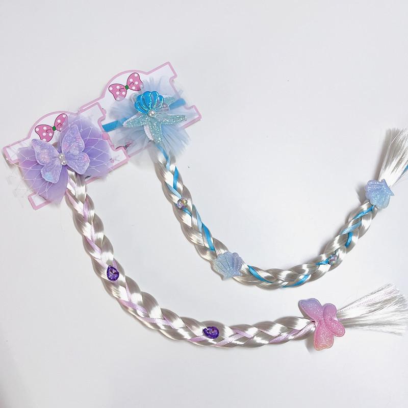 Kids' Cute Starfish Pearl Bow Braid Mesh Wig Ponytail