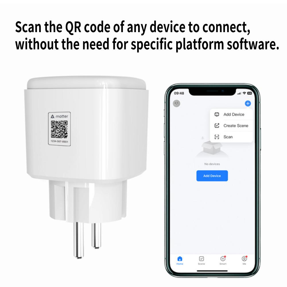 Matter WiFi Smart Socket 16A/20A EU Smart Plug Home Appliance Socket Extension for HomeKit SmartThing Works with Alexa Google