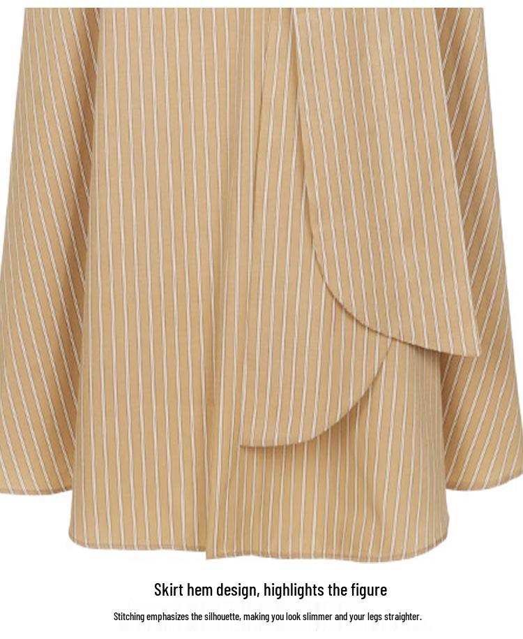 Women's Striped Irregular Midi Skirt, 2025 Spring/Autumn Collection, High Waist Tie A-Line.
