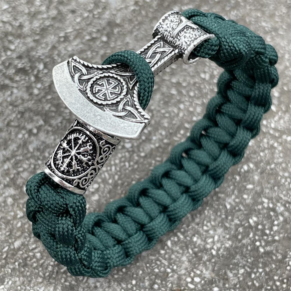 Handmade Norse Axe Slavic Kolovrat Charm Paracord Bracelet Viking Runic Beads Accessories Diy