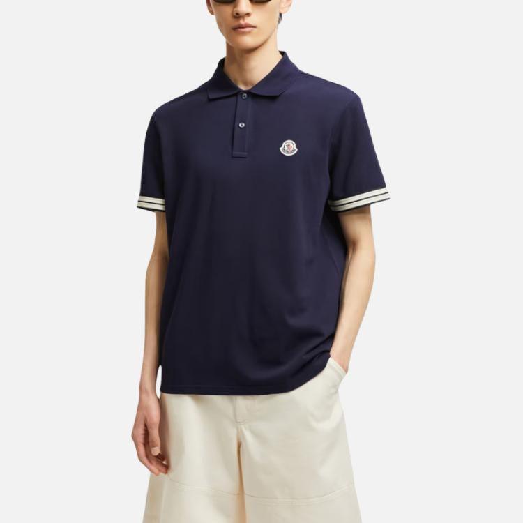 Moncler SS25 Logo Patch Short Sleeve Polo Shirt Men Tops Dark-Blue K1-091-8A00020-89A16-7A9