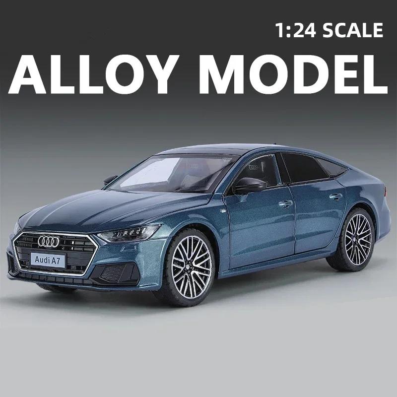 1:24 A7 Toy Car Model Diecast Alloy Vehicle Miniature Pull Back Sound & Light Doors Openable Collection Gift for Boy Kid