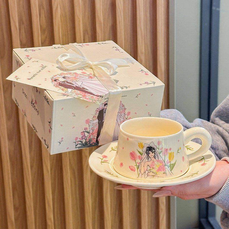 

Elegant Coffee Cup and Saucer Set: Ideal Housewarming, New Home, or Wedding Gift for Girls - Beautifully Gift-Boxed.