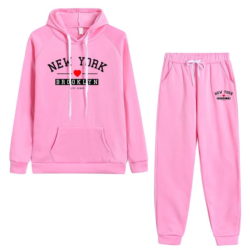 Trend Women's Tracksuit Hoodies and Sweatpants High Quality Ladies Daily Casual Sports Jogging Suit New York Printed Outfits
